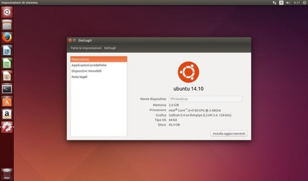Il desktop di Unity 7 su Ubuntu 14.10