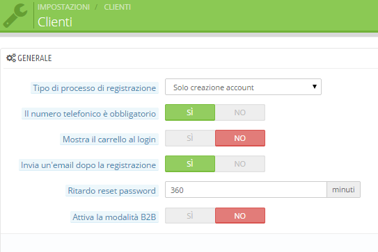 Impostazioni per la registrazione