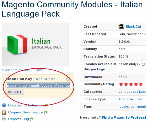 Traduzione Ufficiale nel Magento Connect Manager