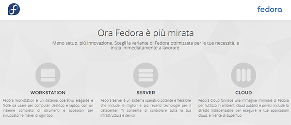 La nuova home page di Fedora e i nuovi tre prodotti