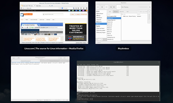 Alcune applicazioni sul desktop di Fedora 21