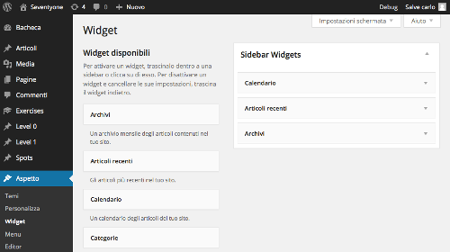 Assegnazione dei widget alla sidebar