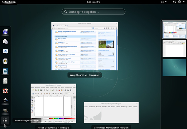 GNOME Shell mostra alcune applicazioni su Debian 8