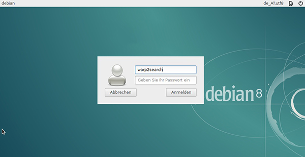 La schermata di login di Debian 8 Xfce