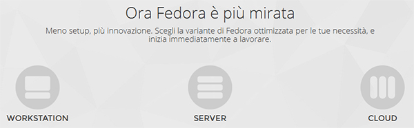 Le tre versioni Workstation, Server e Cloud sul sito ufficiale di Fedora