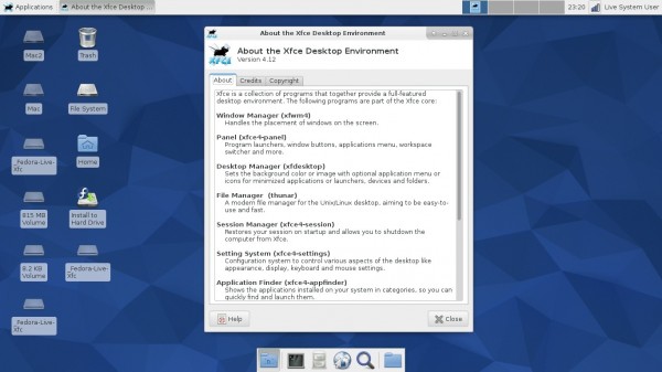 Il desktop di Fedora 22 Xfce Spin