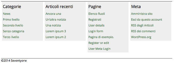 Il footer del tema Seventyone