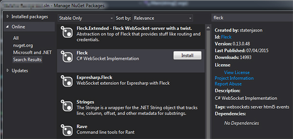 Installazione di Fleck con NuGet su Visual Studio 2013