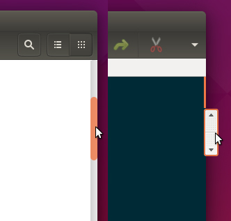 Confronto tra GNOME Scrollbar (a sinistra) e Unity scrollbar (a destra)