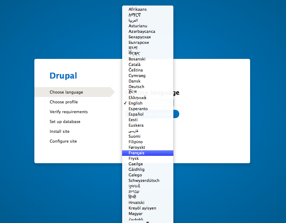 L'interfaccia del nuovo installer disponibile su Drupal 8