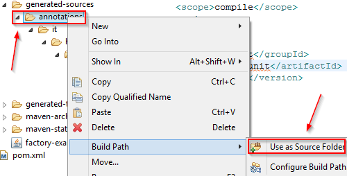Configurazione del build path per il progetto example
