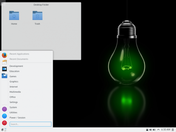 Il desktop di KDE Plasma 5.4 su openSUSE 42.1