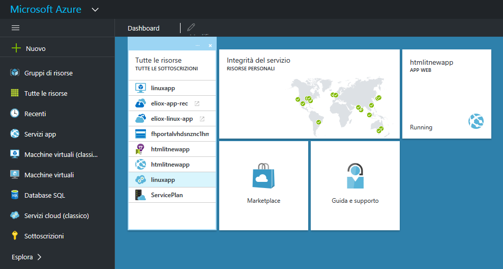 Interfaccia per la gestione di Azure