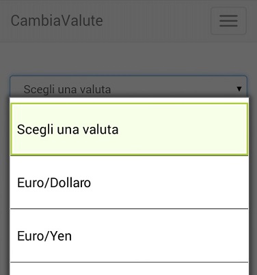 Scelta della valuta tramite menu