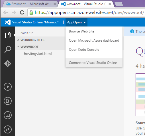 Connessione della Web App a Visual Studio Online