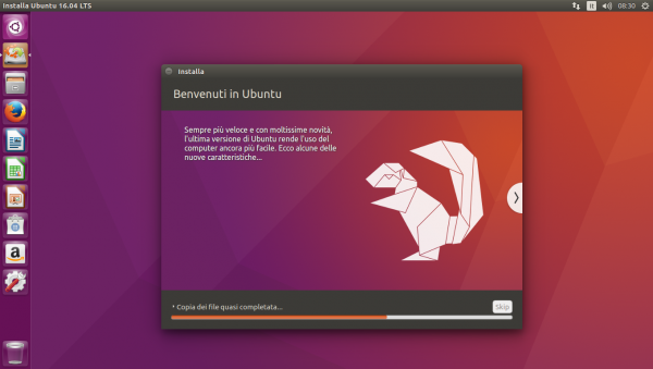 Il logo di Ubuntu 16.04 mostrato nel software di installazione