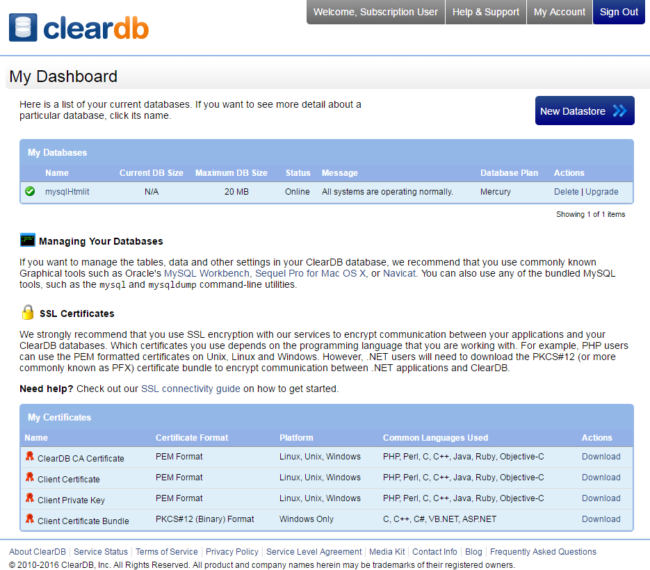 Gestione database con ClearDB
