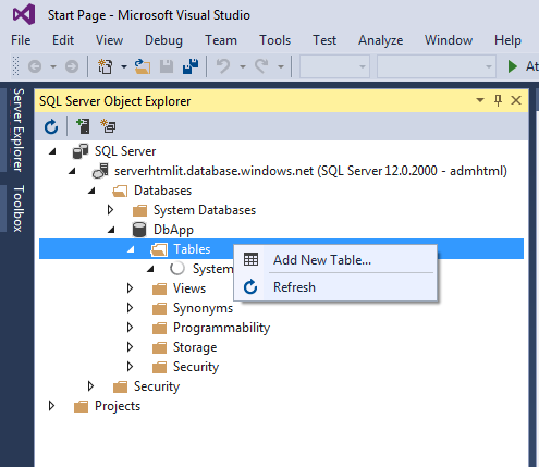 Gestione del database con Visual Sudio