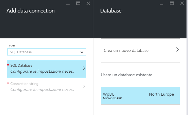 Opzioni per la connessione al database