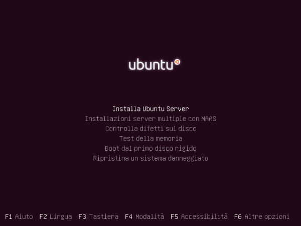 Menu di avvio di Ubuntu Linux