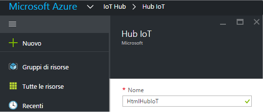 Assegnazione del nome all'Hub IoT