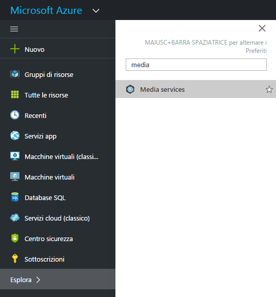 Sezione Media services di Azure