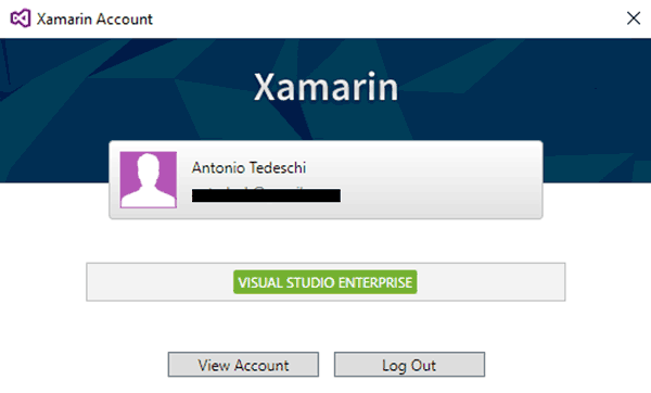 Verifica dell'account Xamarin su Visual Studio