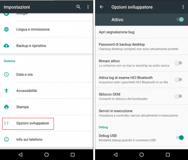 Abilitazione della modalità di sviluppo su Android