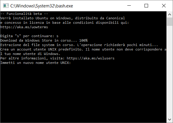 Download, installazione e configurazione di Bash su Windows 10
