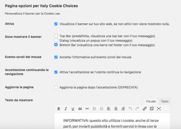 Italy Cookie Choices settings