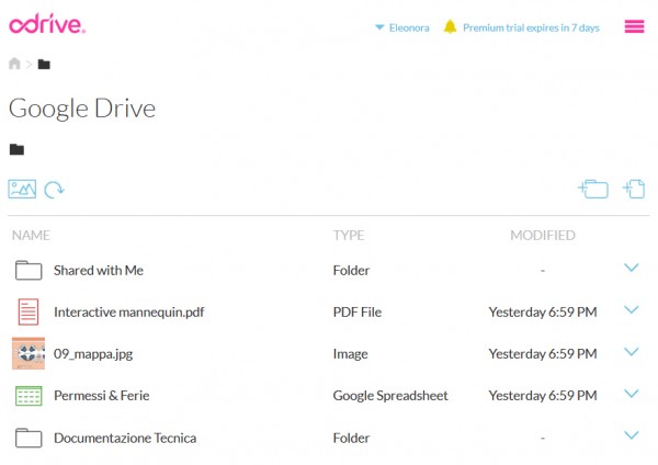 Visualizzazione dei file su ODrive