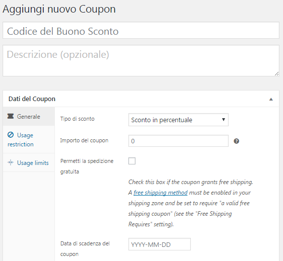 Creare un nuovo coupon