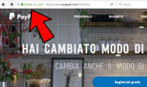 Barra degli indirizzi di PayPal su Firefox