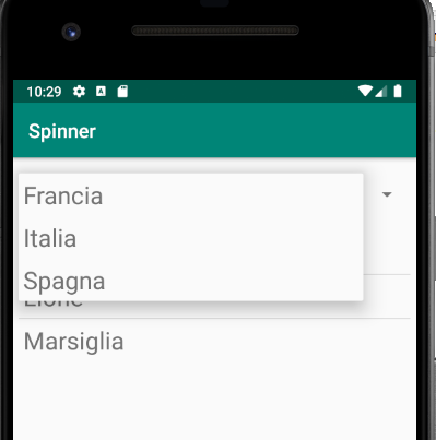 Le varie fasi di attività di uno spinner Android
