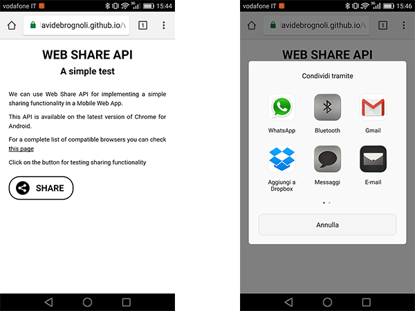 Le Web Share API in azione