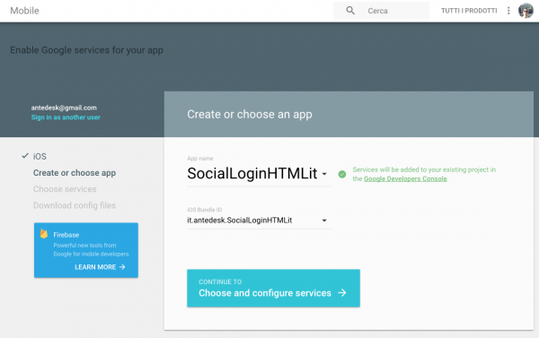Aggiunta delle informazioni dell’applicazione