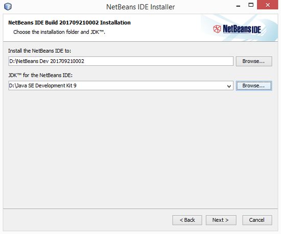 Installazione NetBeans IDE Build 201709220002
