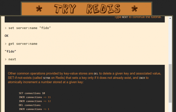 Homepage di Try Redis