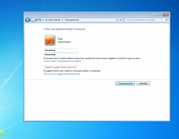 Impostazione della password per l’account amministratore di Windows 7