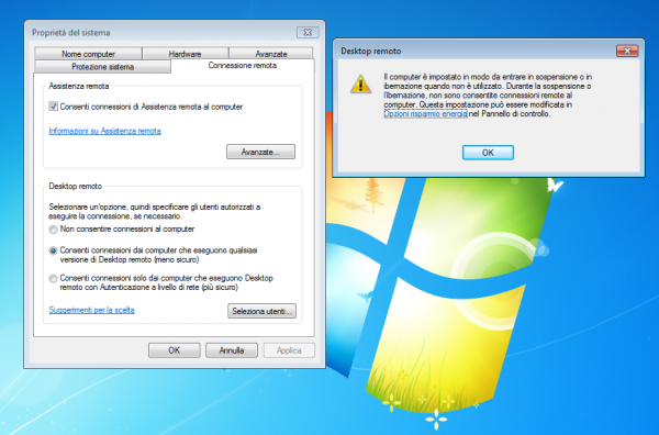Abilitazione del desktop remoto su Windows 7