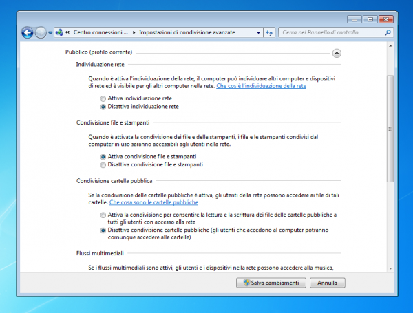 Abilitazione della condivisione di file e stampanti su Windows 7