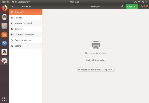 Interfaccia di configurazione dei dispositivi hardware di Ubuntu