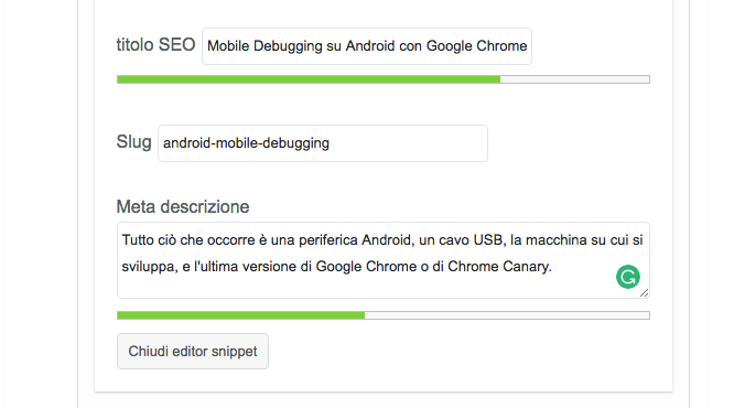 Titolo SEO, slug e meta descrizione