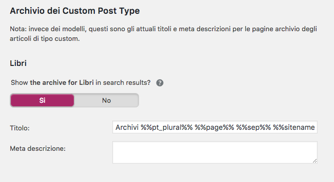 Configurazione degli archivi dei custom post type