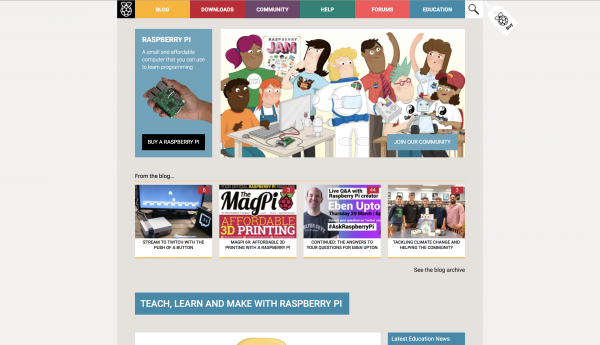 Homepage di raspberrypi.org