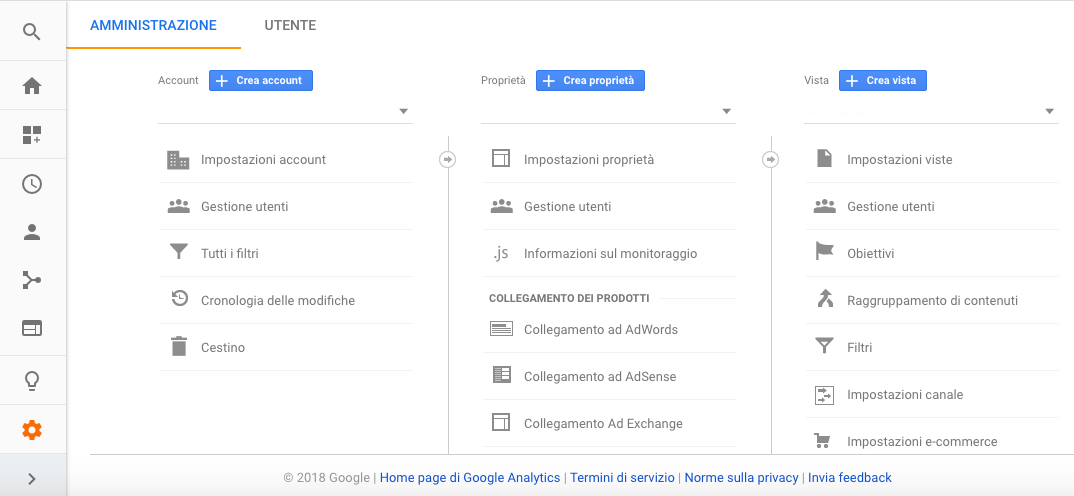 Crea account in Google Analytics