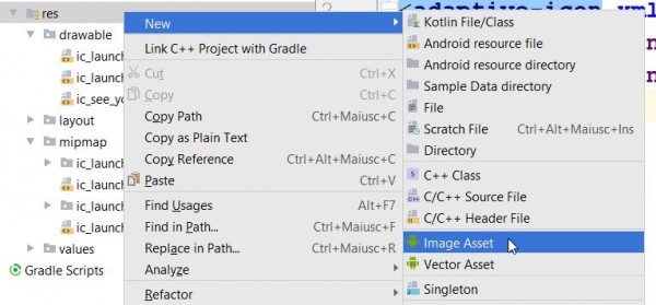 Image Asset e Vector Asset in Android Studio