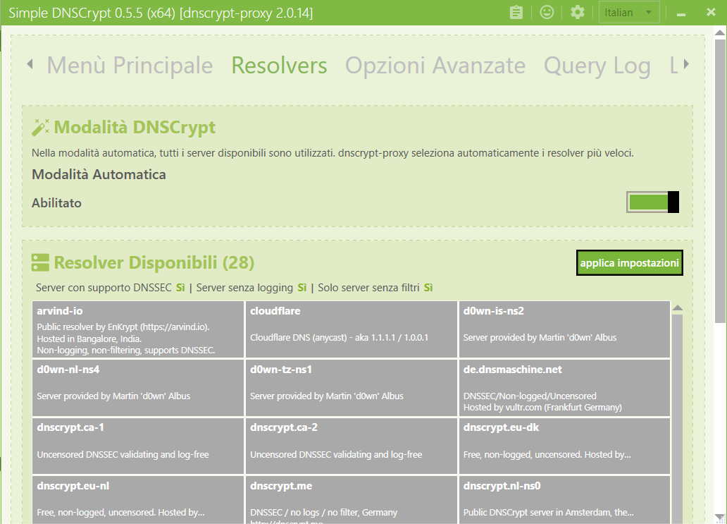 Scheda "Resolvers"