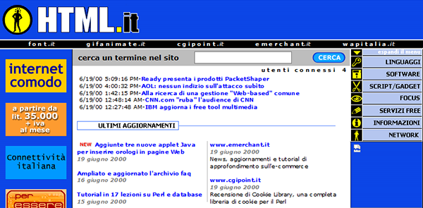 Il layout di HTML.it nel 2000