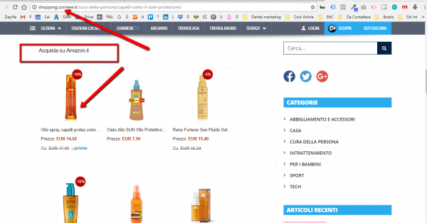 Amazon Affiliate sul sito del Corriere della Sera